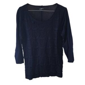 Ann Taylor Loft Black Lace Front Long Sleeve Top